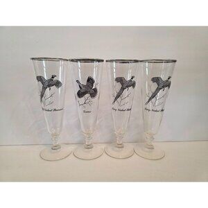 Set 4 Vintage Federal Glass Sportsman Ring-Necked Pheasant Grouse Pilsner Glasse